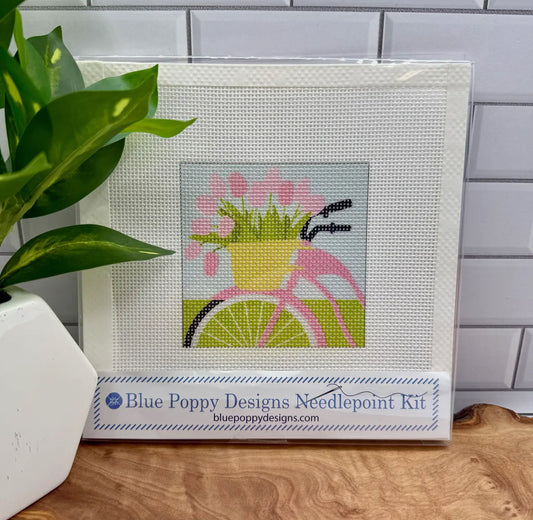 Bicycle with Pink Flowers Needlepoint Kit