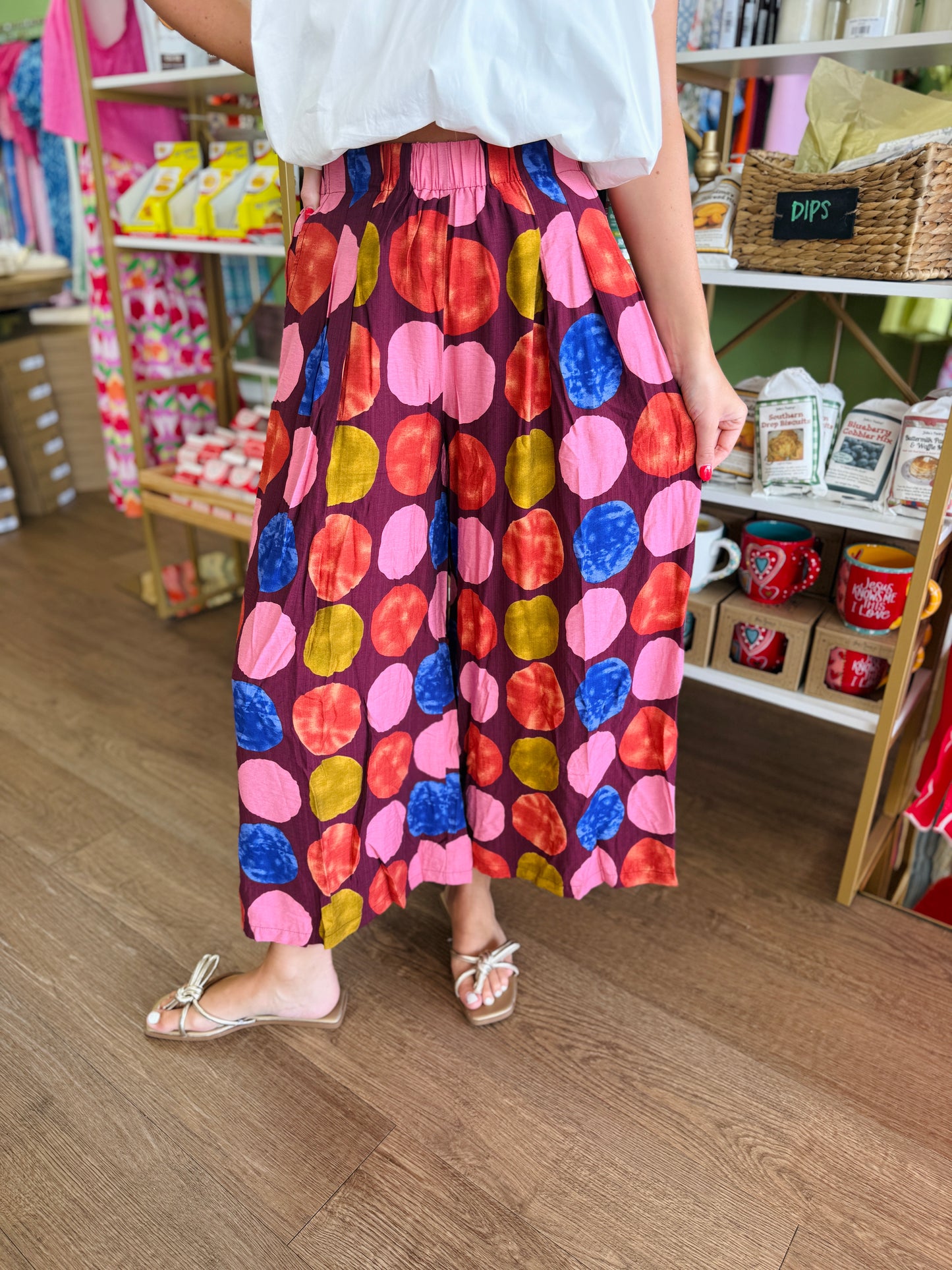 Dot Print Wide Leg Pants
