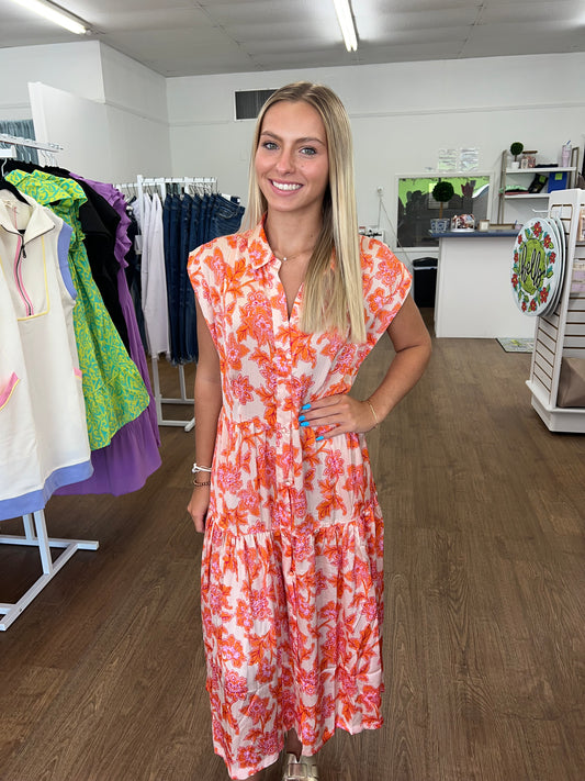 Sleeveless Orange + Pink Dress