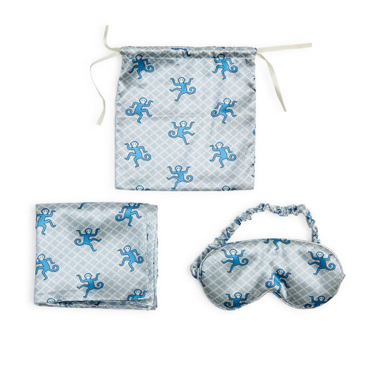 Happy Monkey PillowCase & Eye-mask Set-BLUE