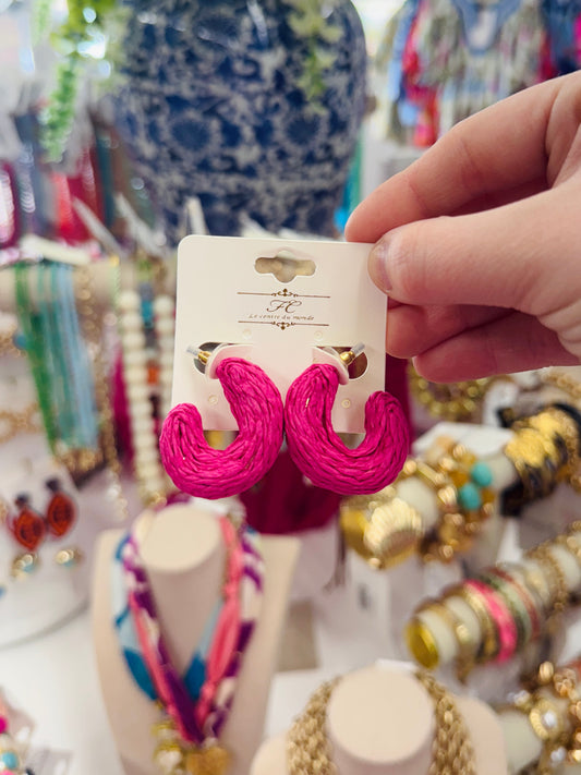 Raffia Hoops-Hot Pink