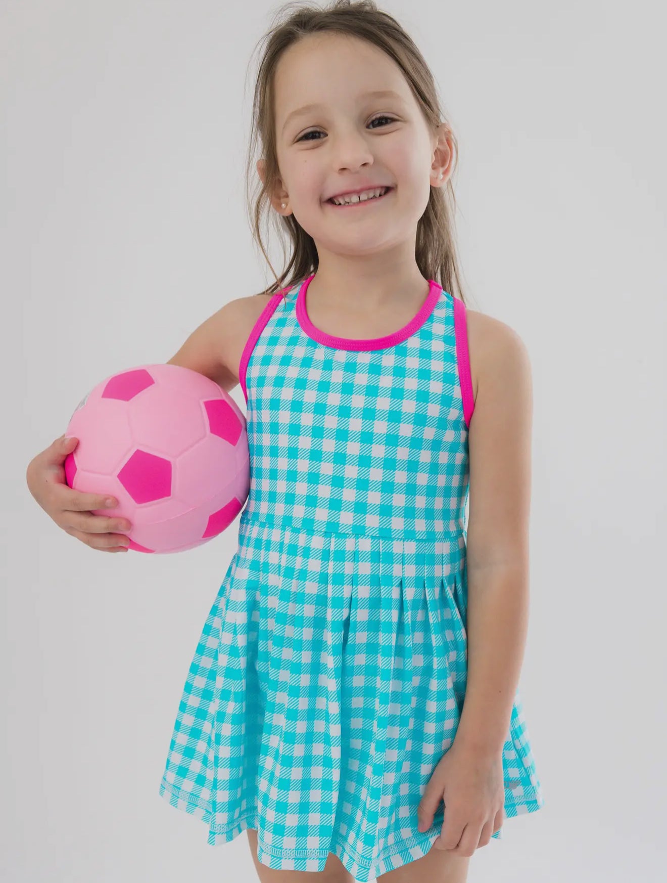 Aqua Gingham Active Dress with Biker Shorts