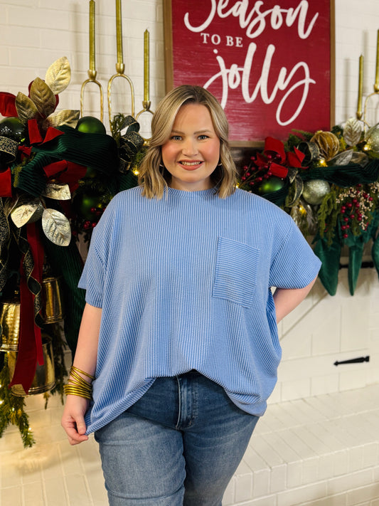 Your Fav Raised Ribbed Tee PLUS-CornFlower Blue