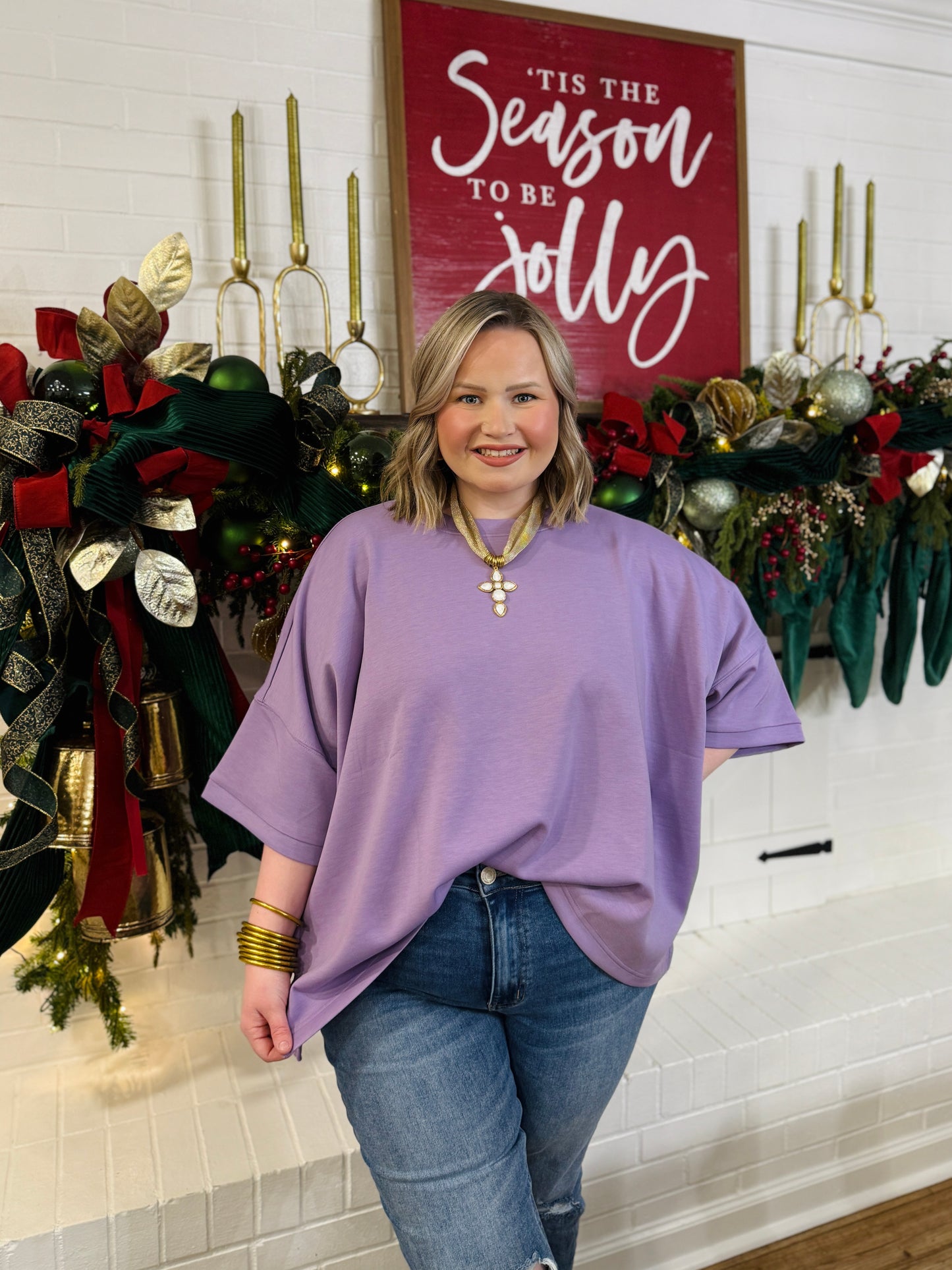 Scuba Round Neck Top PLUS-Lavender