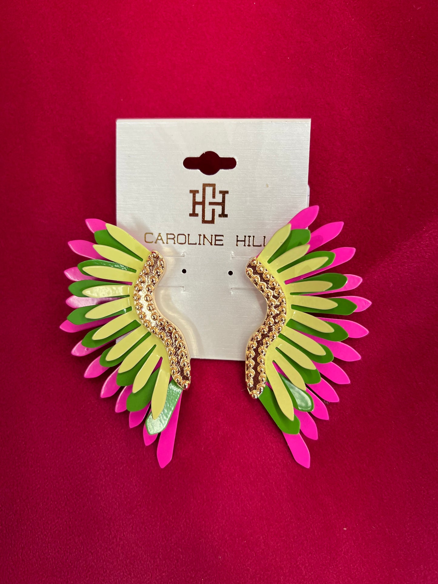 Farrell Metal Fan Earrings- Pink/Green