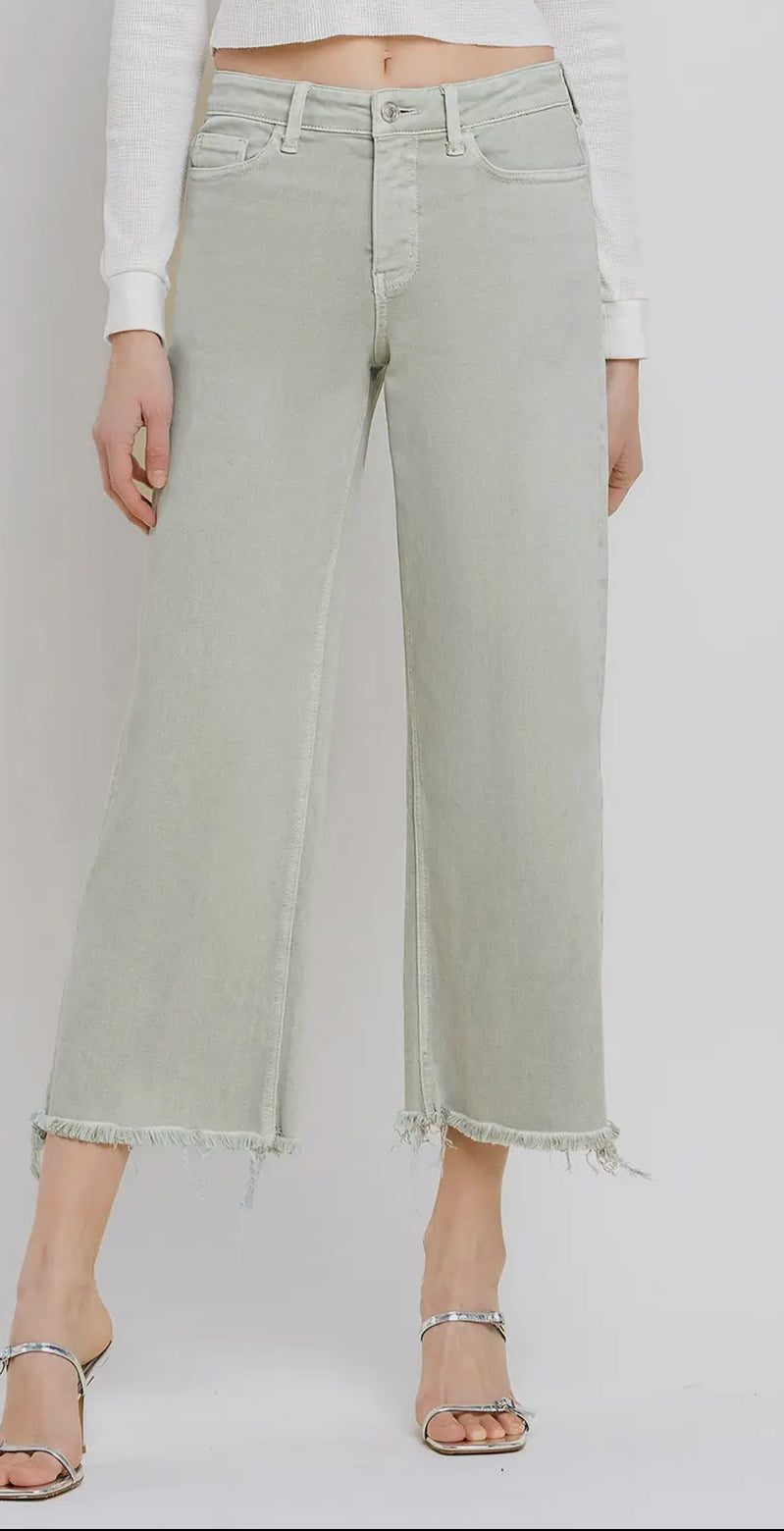 Vervet Sage High Rise Crop Wide Leg Jeans-Curvy