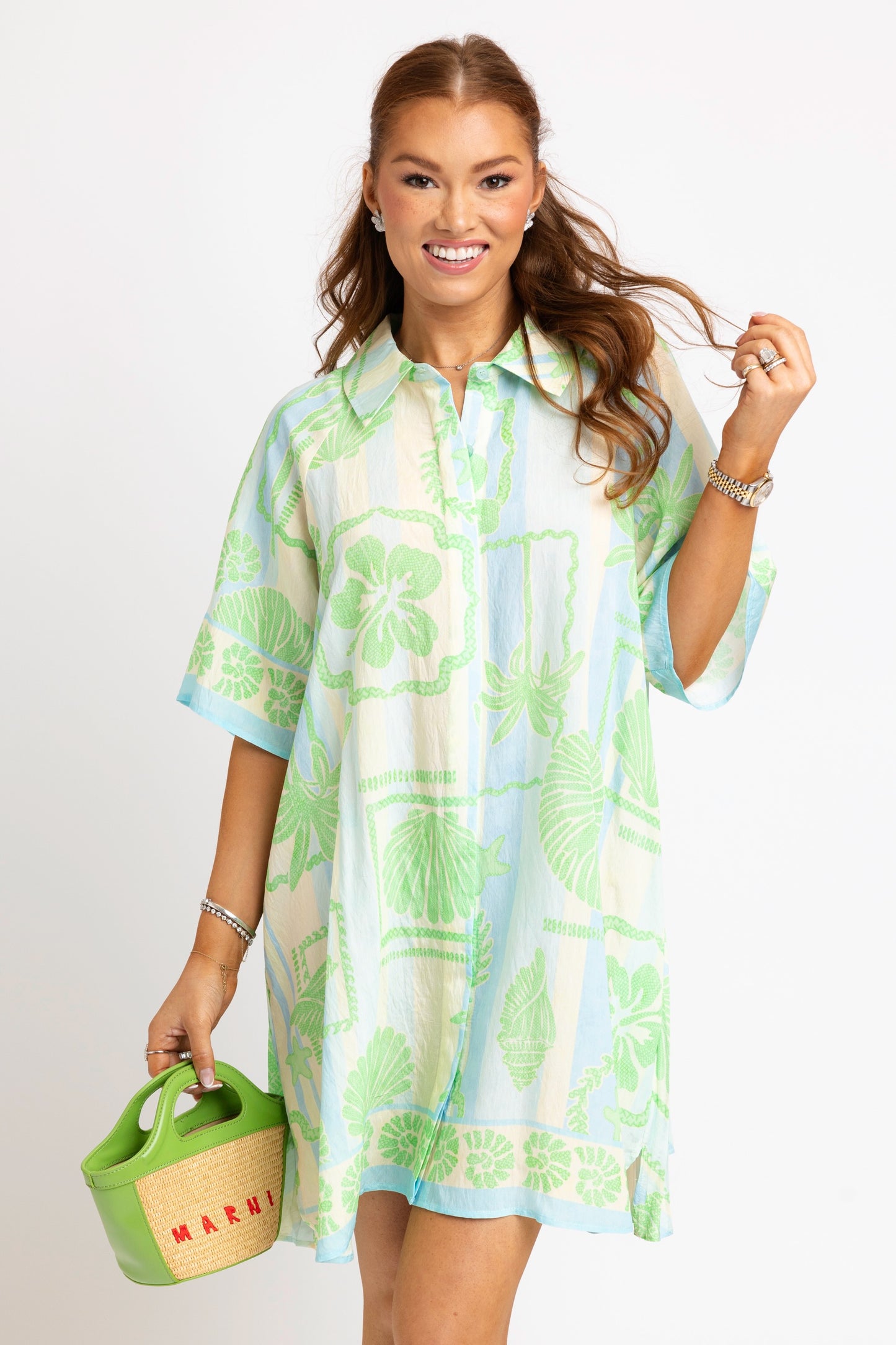 Karlie Sea Shell Stripe Shirt Dress