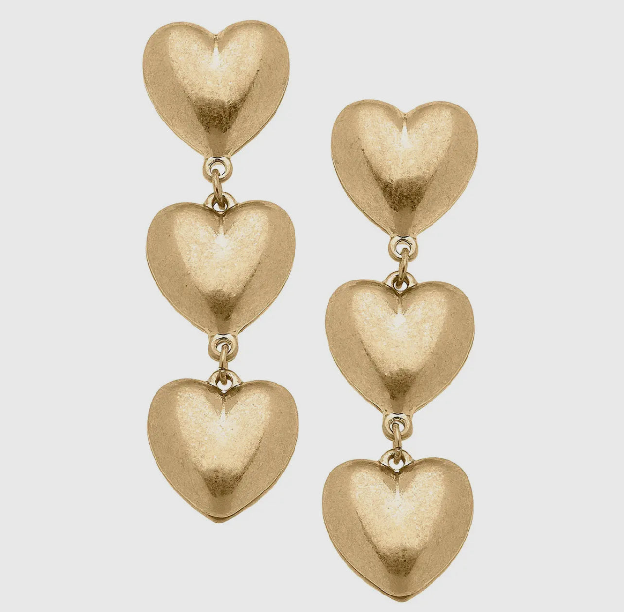 Gina Puffy Heart Linked Earring- Worn Gold