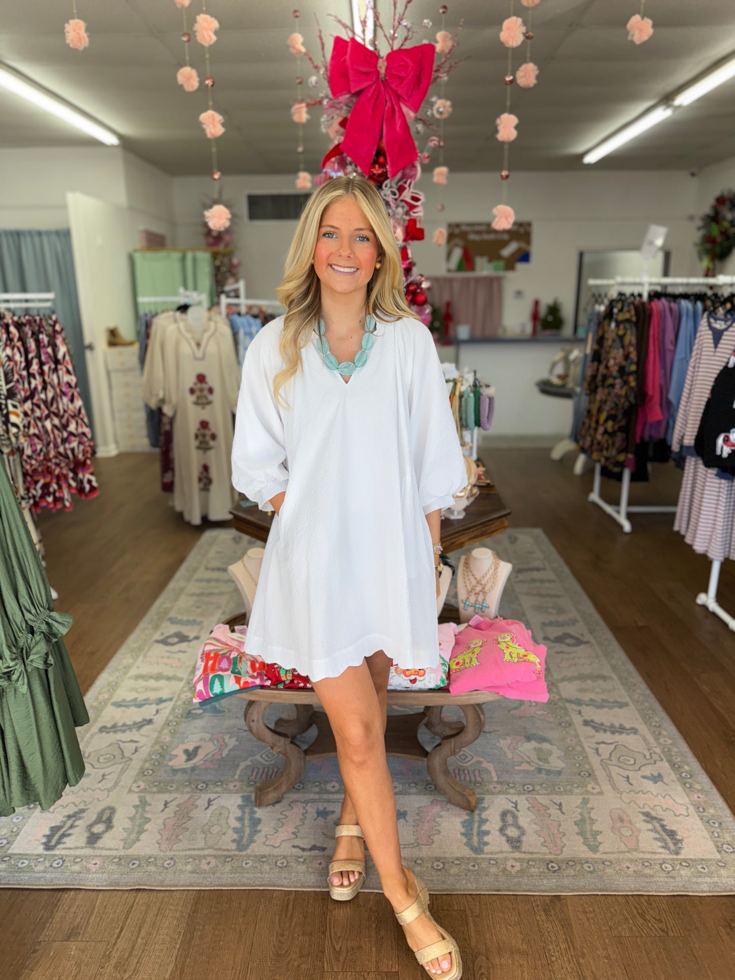 The White Scalloped Textured Dress