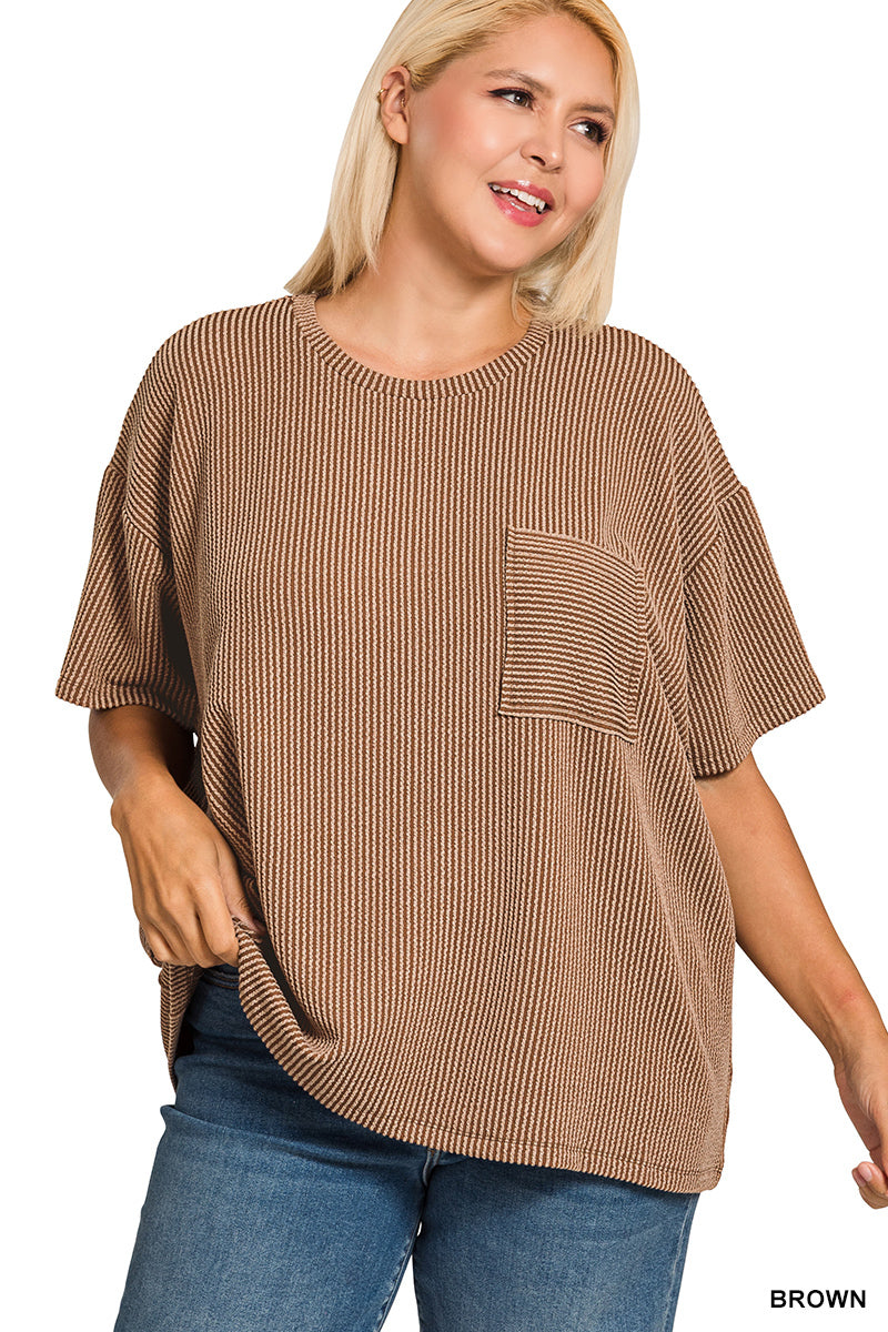 Your Fav Raised Ribbed Tee PLUS-Brown
