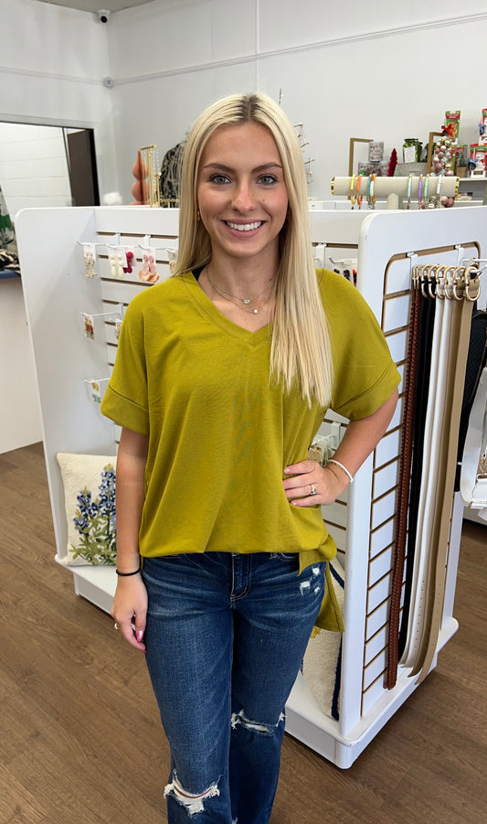 The Everyday Green V-Neck Top