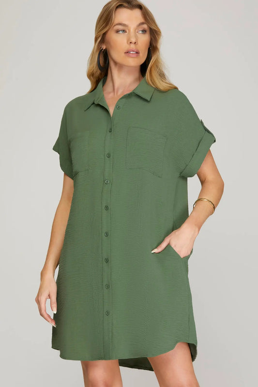 Olive Button Down Shirt Dress