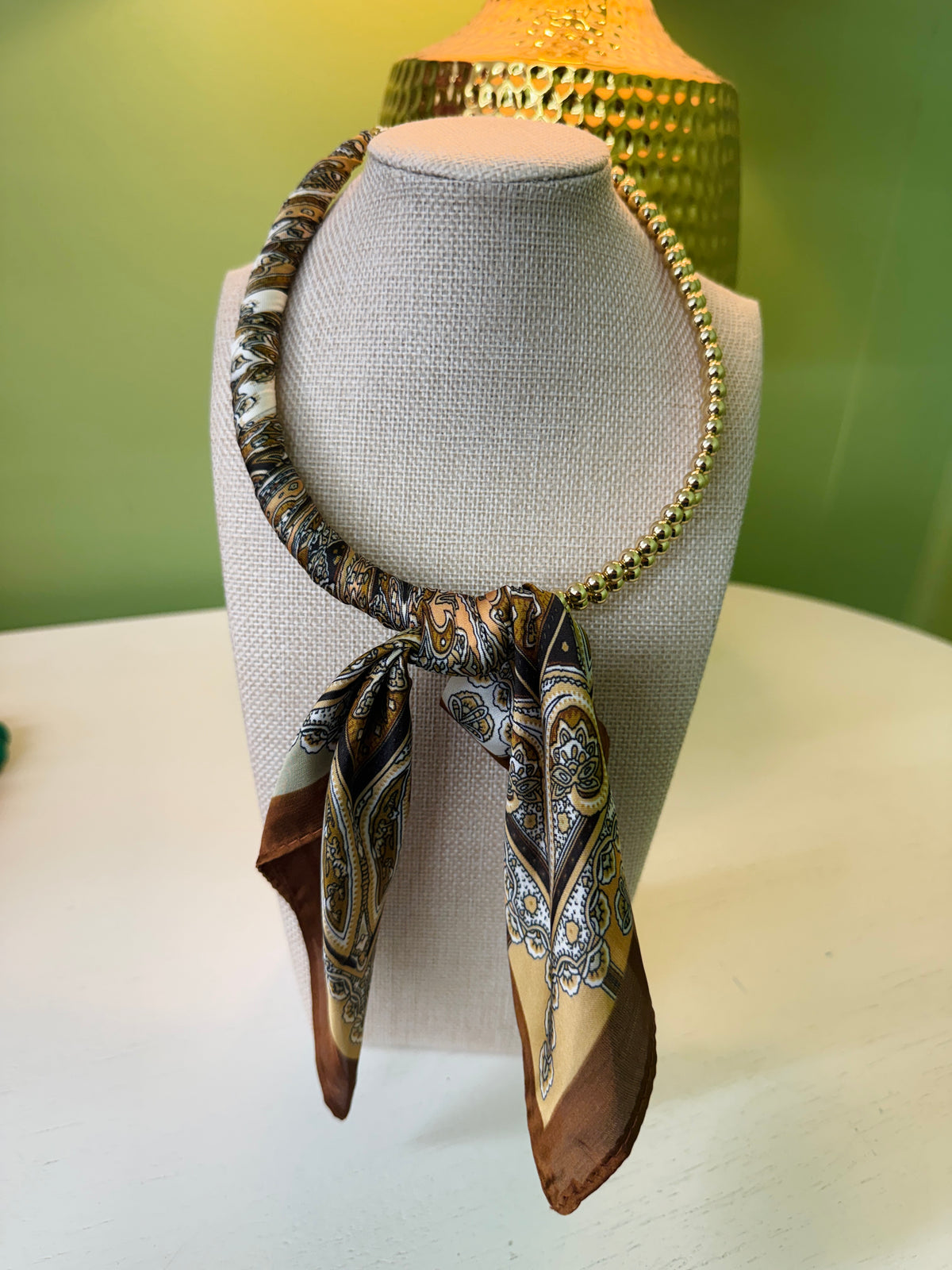 Beaded Scarf Necklace-Brown Mix