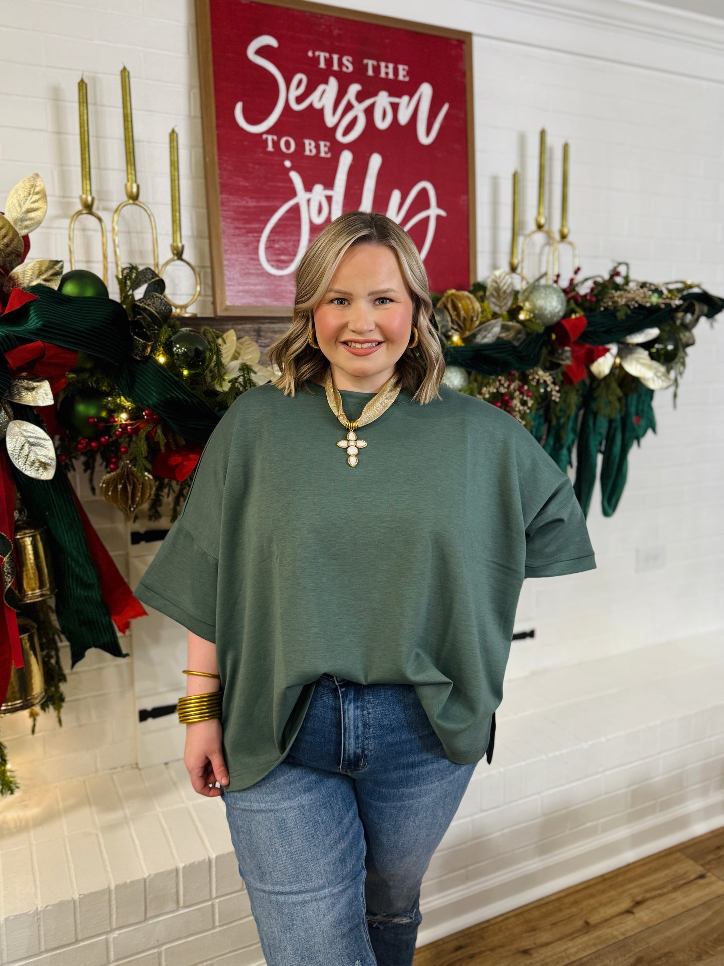 Scuba Round Neck Top PLUS-Dark Forest