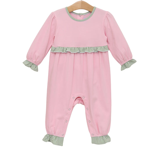 Mila Romper-Green Stripe/Light Pink