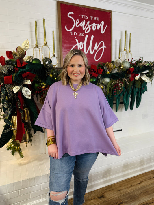 Scuba Round Neck Top-Lavender