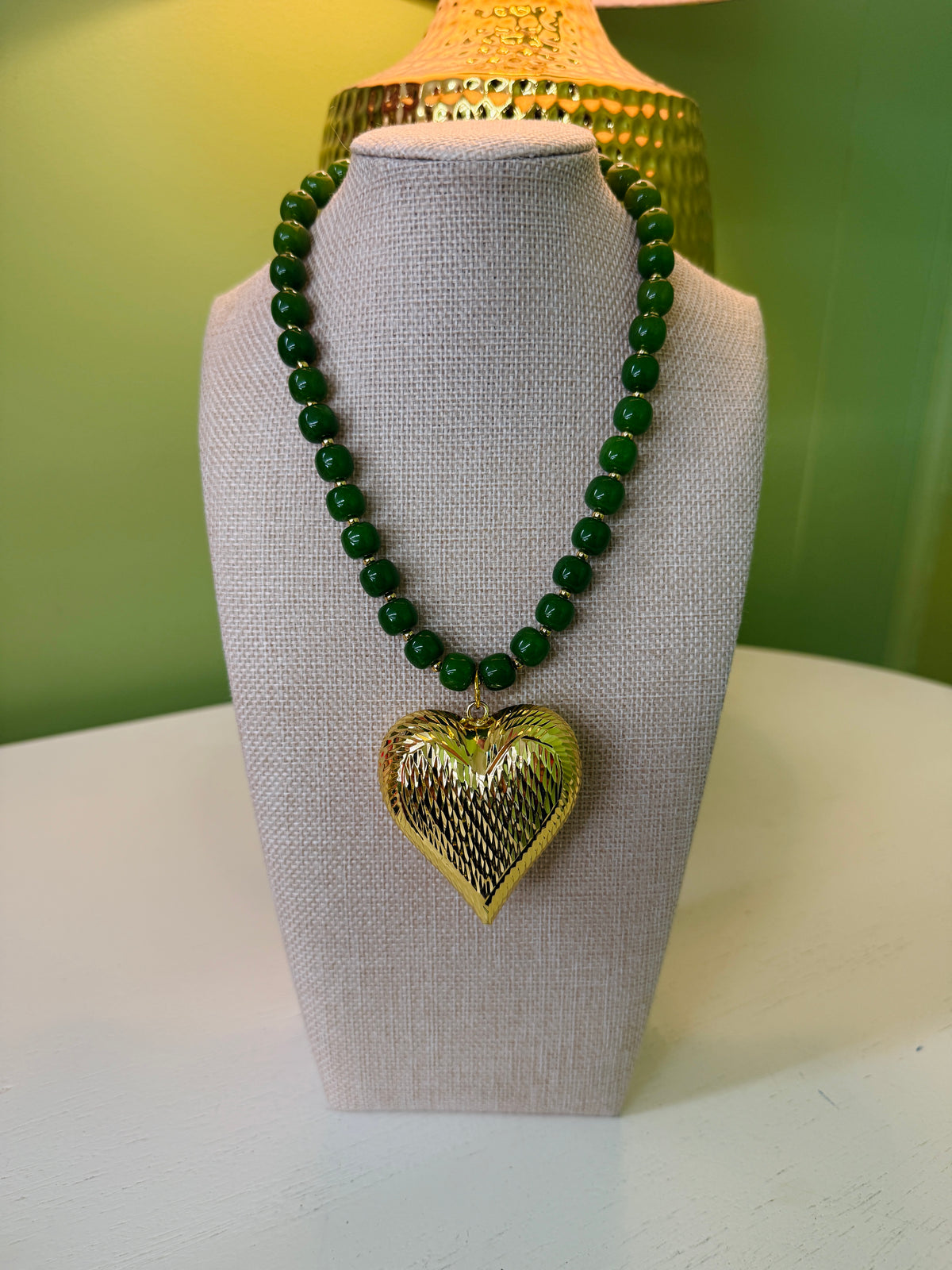 Puff Heart Charm Necklace-Green