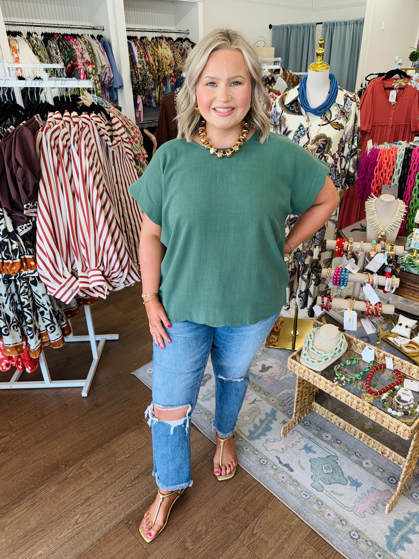Green Scallop Trim Top