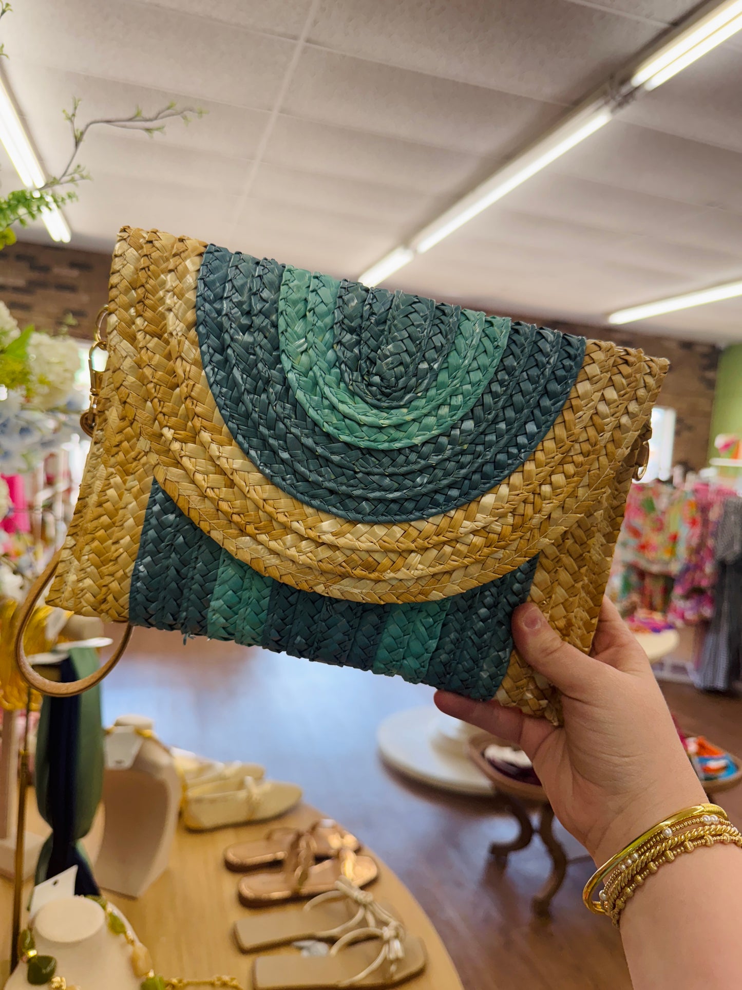 Blue Raffia Clutch/Crossbody