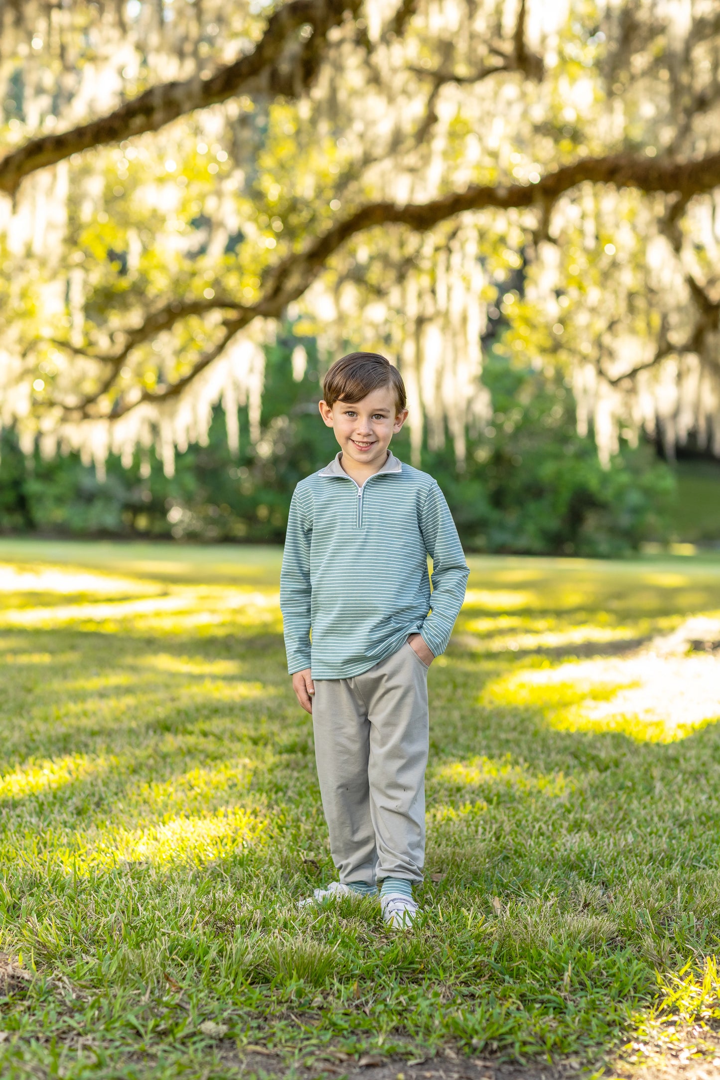 Tucker Pullover Set- Sage Stripe/Beige