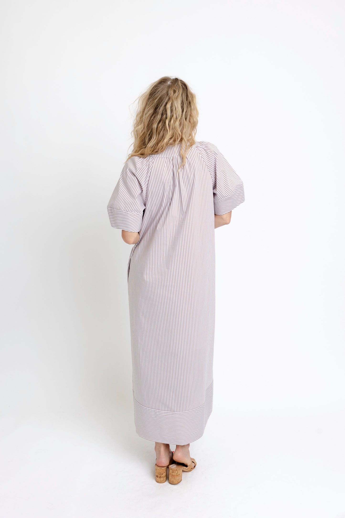 Karlie Brown Stripe Poplin Vneck Maxi Dress