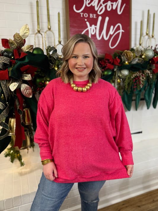 Melange Oversized Sweater PLUS-Fuchsia