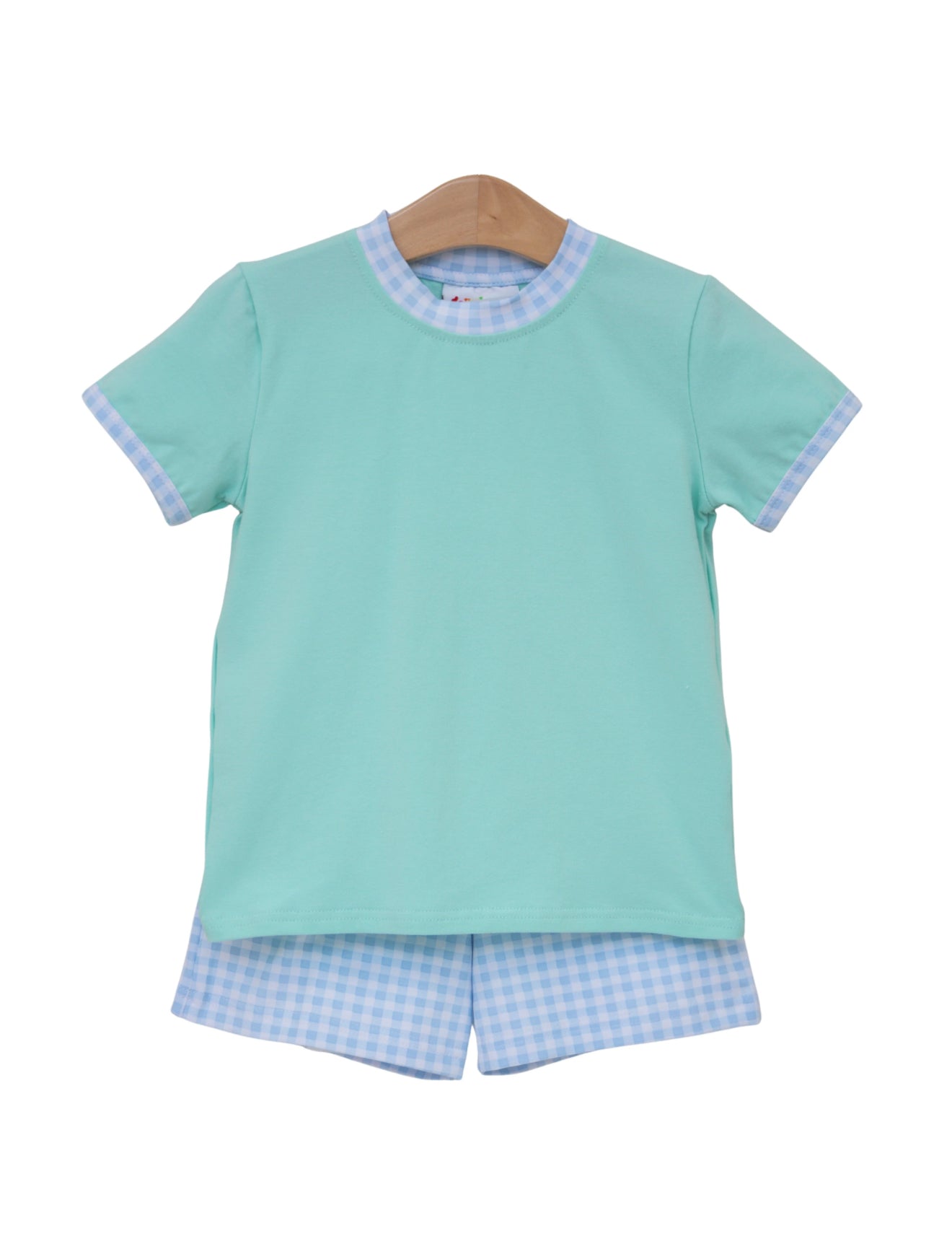 Avery Short Set- Mint w/ Light Blue Gingham