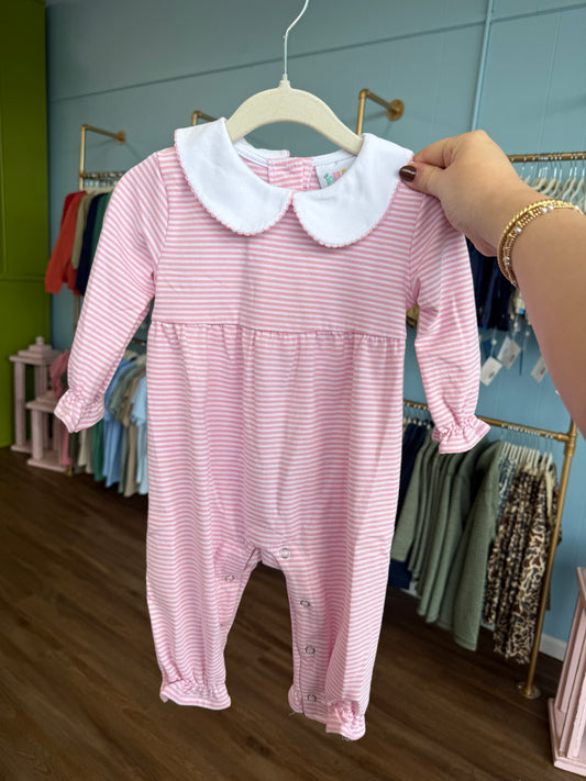 Charlotte Romper-Light Pink Stripe