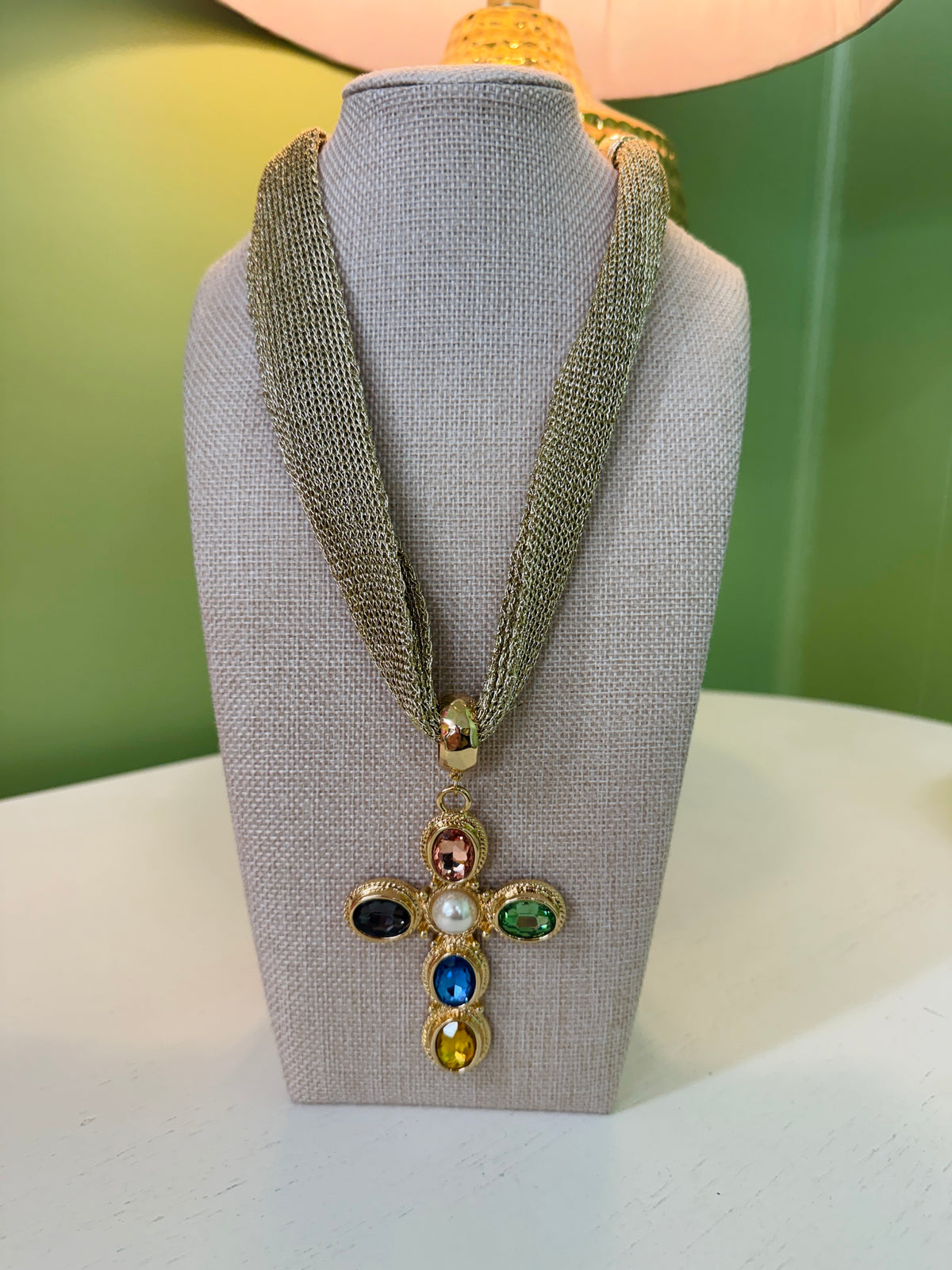 Golden Cross Mesh Necklace-Multi
