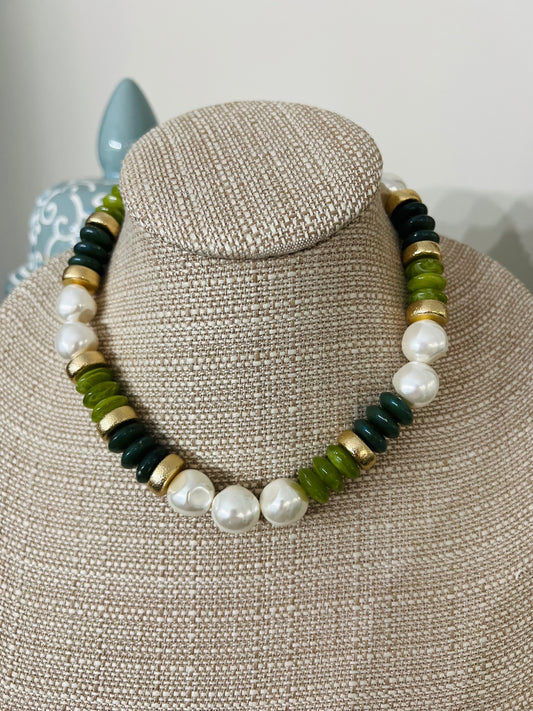Green Pearl Disc Necklace