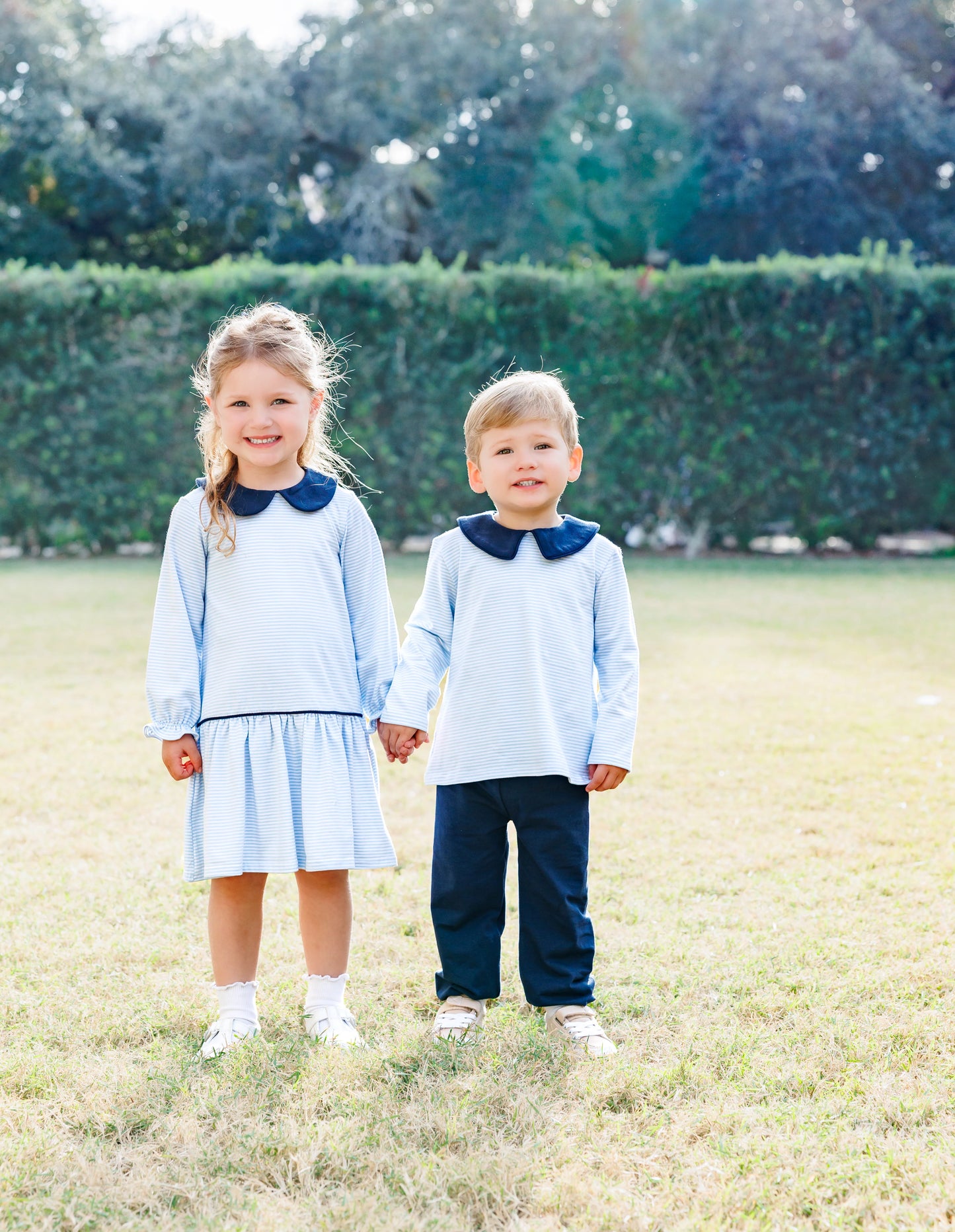 Archie Bloomer Pant Set-Light Blue Stripe/Navy