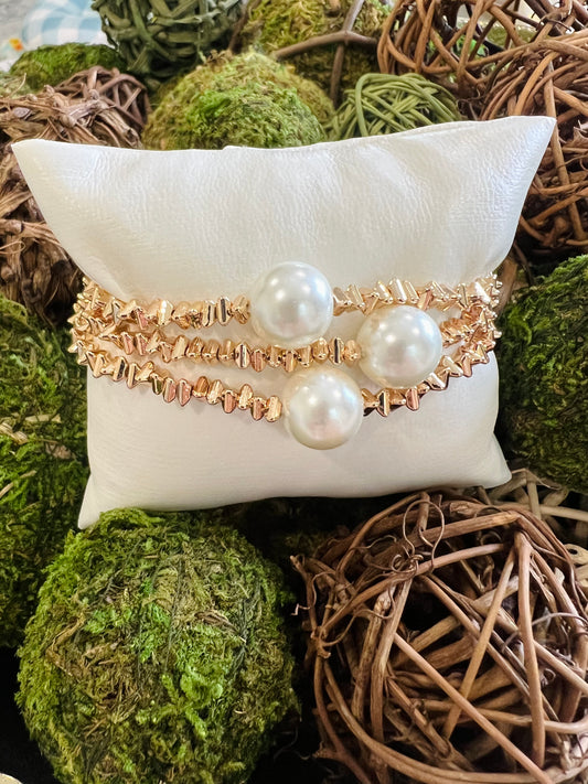 Triple Pearl & Gold Stack