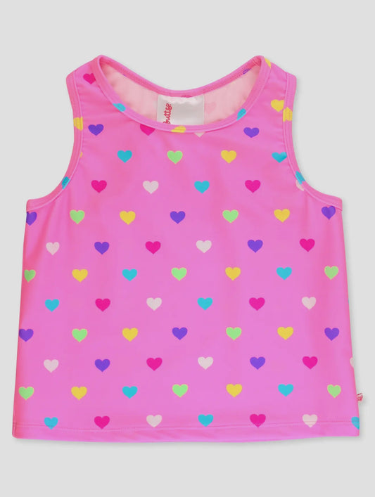 Neon Pink Colorful Hearts Active Tank Top