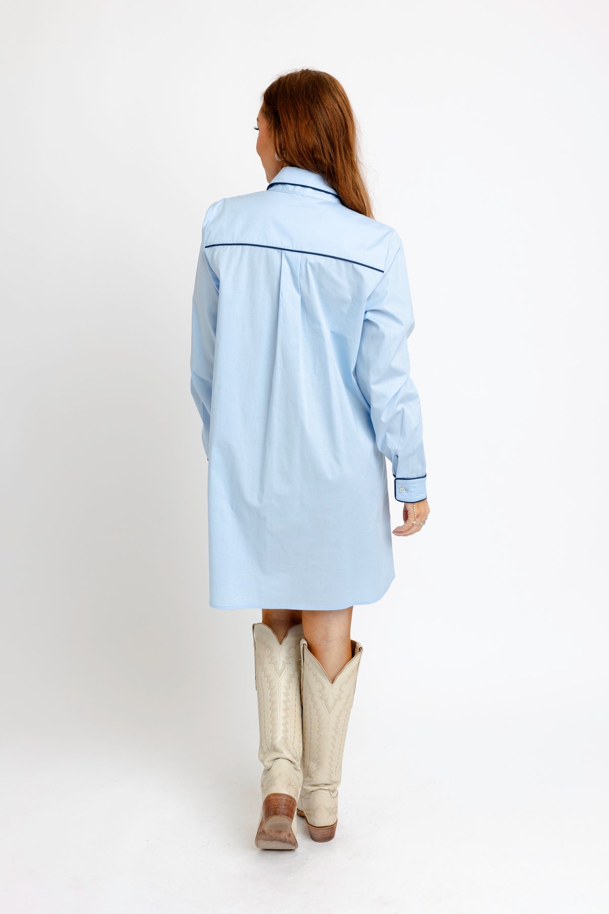 Karlie Blue Poplin Pocket Shirt Dress