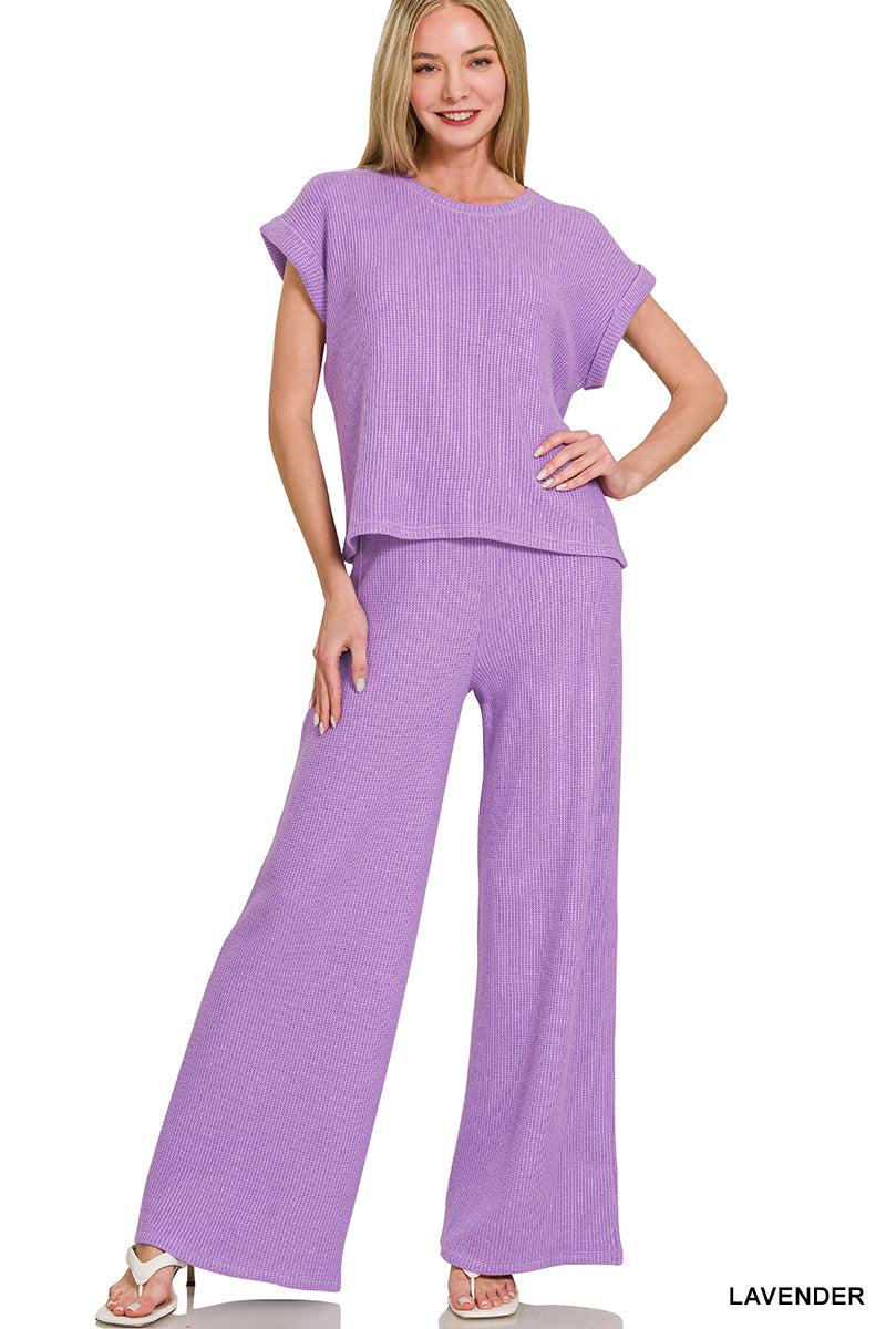 Ribbed Lavender Long Pant Set