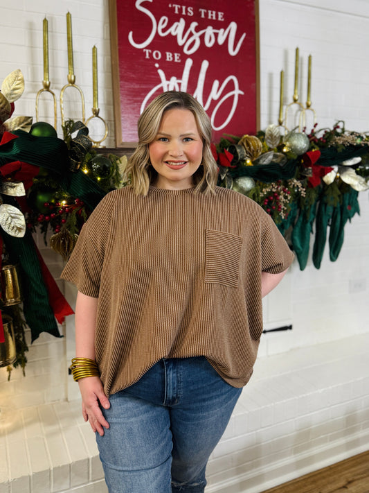 Your Fav Raised Ribbed Tee PLUS-Brown