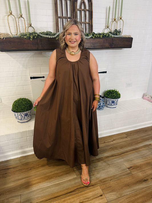 Karlie Scoop Maxi Dress in Chocolate