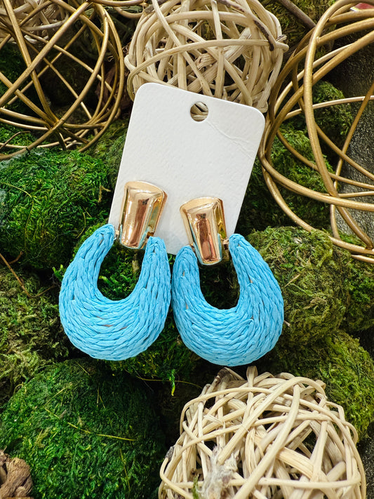 The Raffia Earrings-Blue