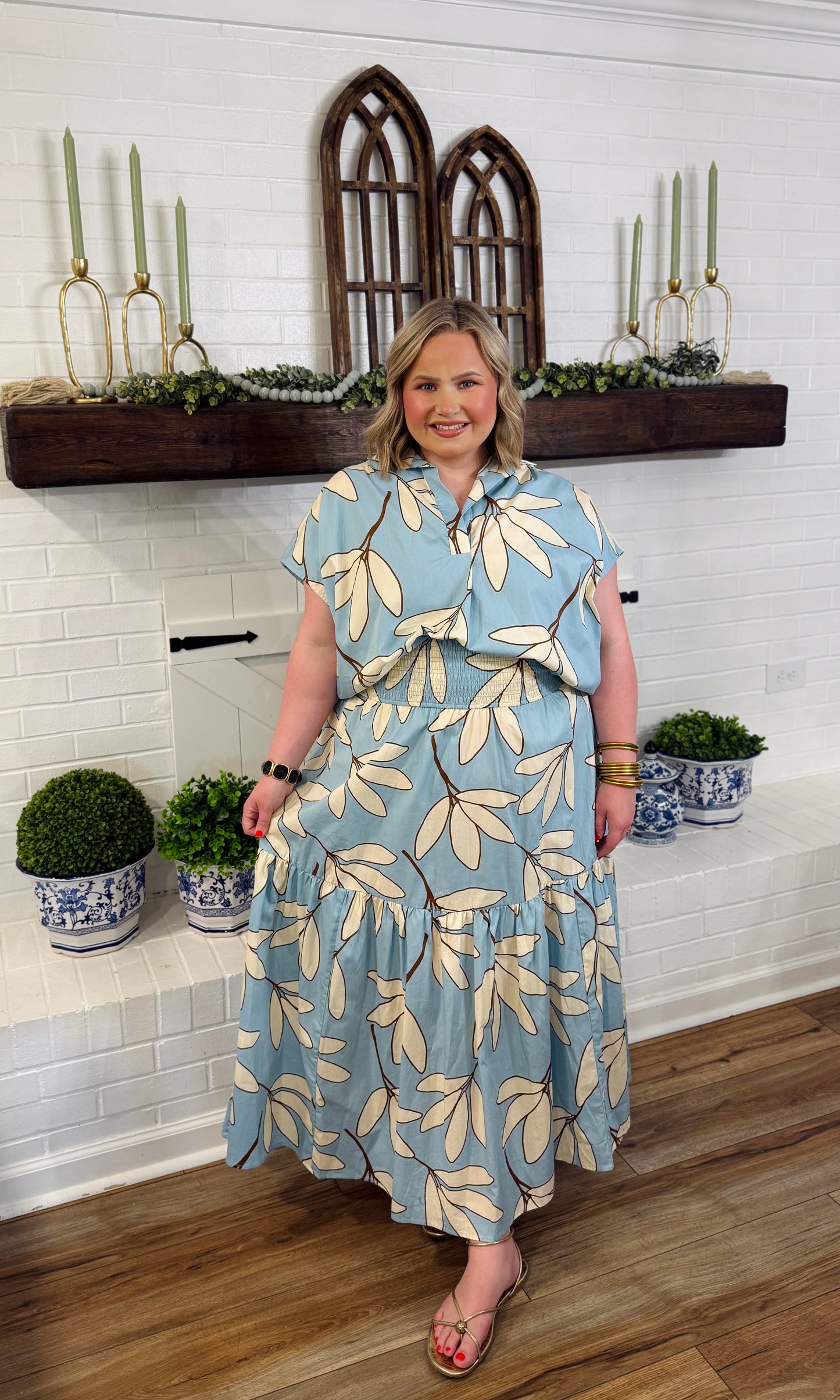 Karlie Blue Palm Leaf Maxi Skirt