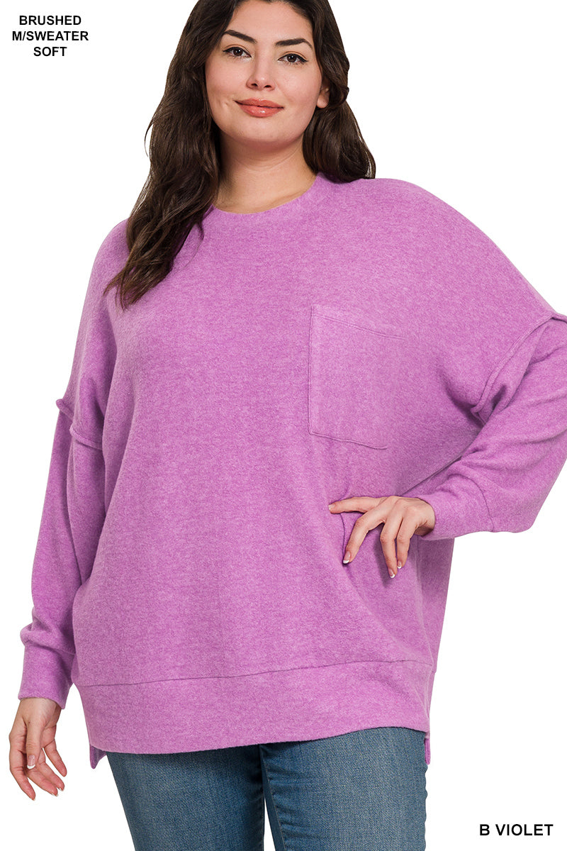 Melange Pocket Drop Shoulder Sweater PLUS-Violet