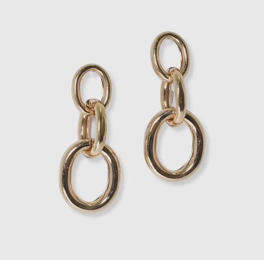 Oval Linked Metal Drop Earring- Gold