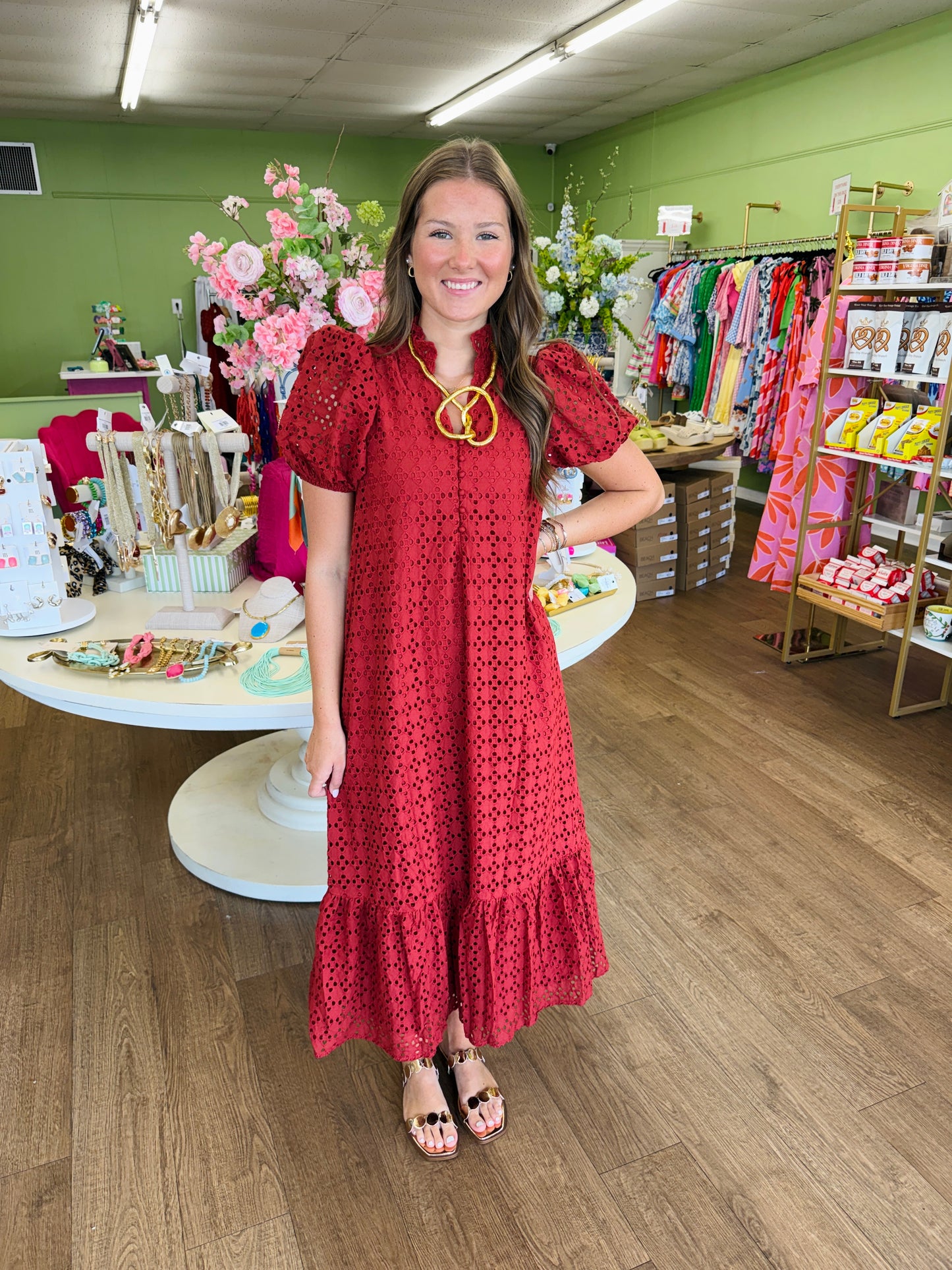 The Kai Eyelet Rust Dress-Regular/CURVY