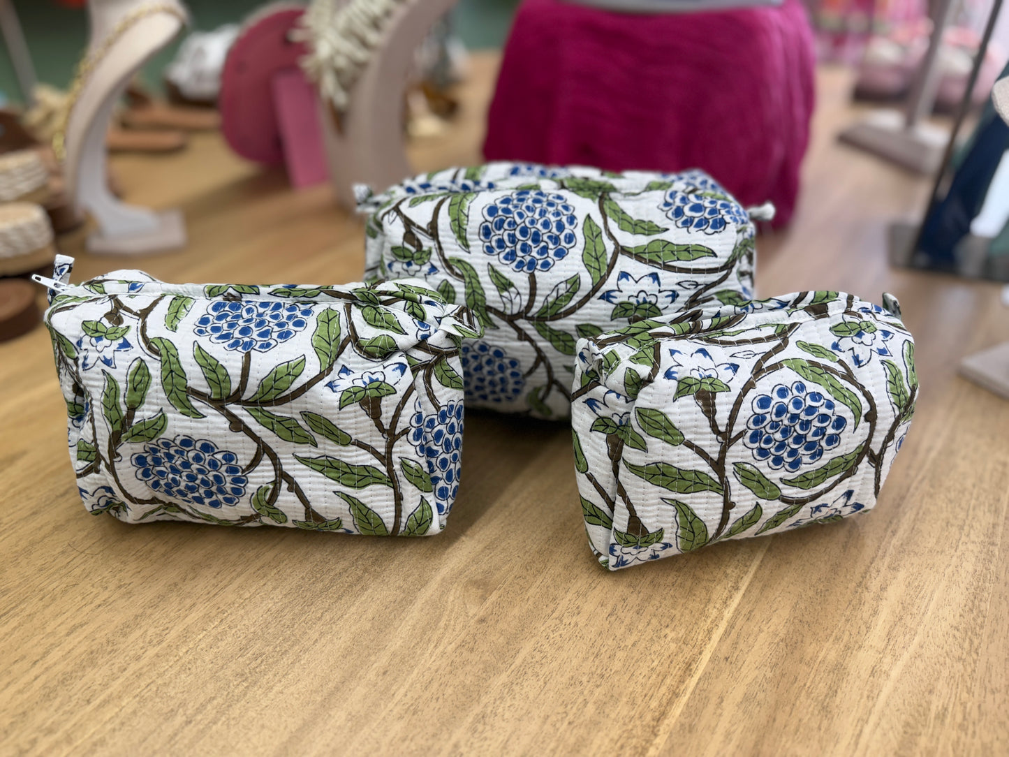 Trio Cosmetic Bags-Hydrangeas