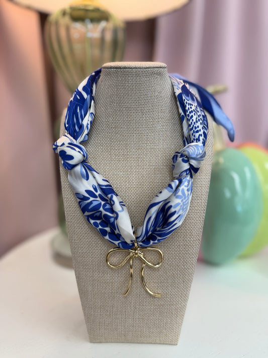 Blue & White Bow Scarf Necklace