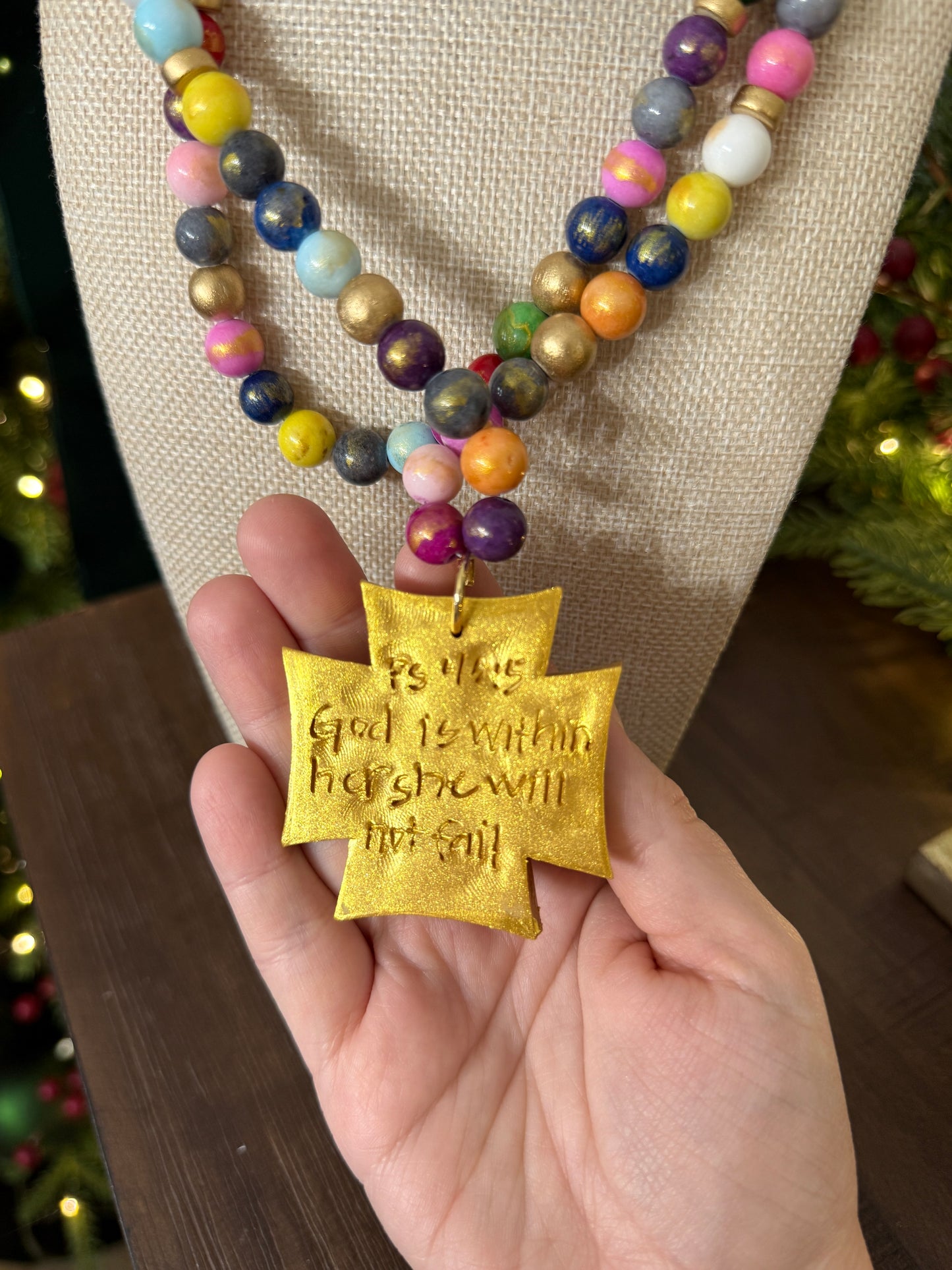 Multicolored Double Strand with Neal Cross Necklace