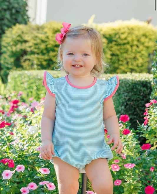 Mia Bubble- Dark Mint Stripe w/ Pink