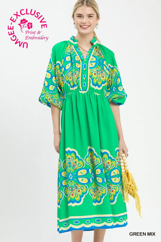 Border Print Midi Dress