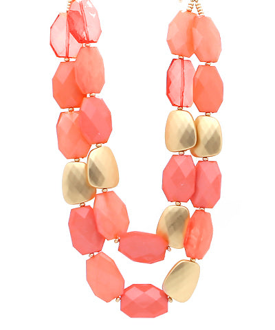 Chunky Stone Double Necklace-Coral