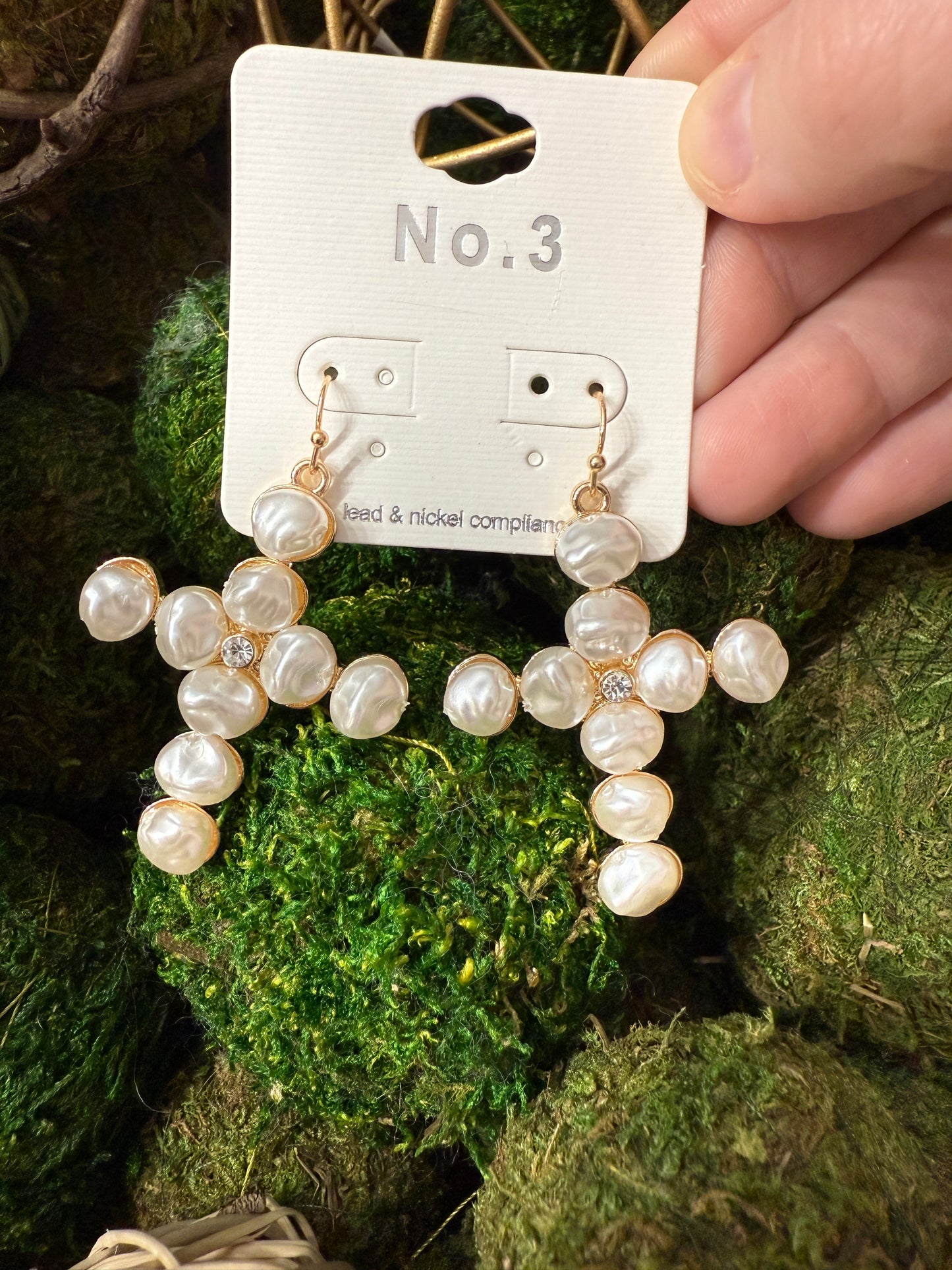 Pearl Dangle Cross Earrings