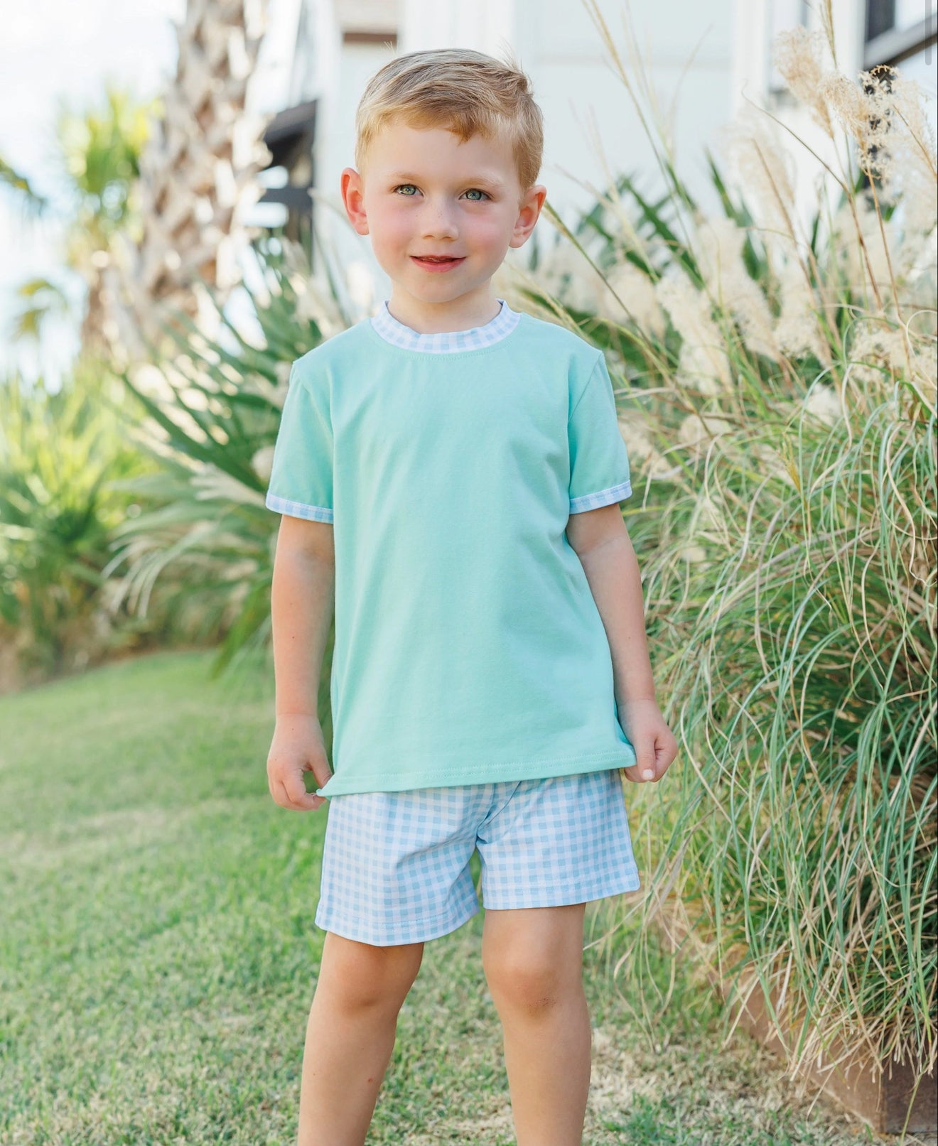 Avery Short Set- Mint w/ Light Blue Gingham